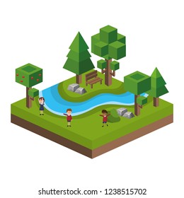 isometric park activity cartoon