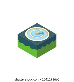 Isometric park cube urban fountain infrastructure facilities. Landscape natural parks illustration vector