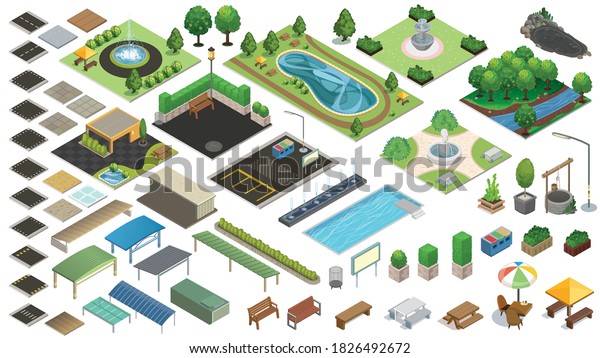 Isometric park and other\
element vector.