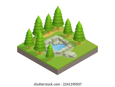 isometric park with pool and trees