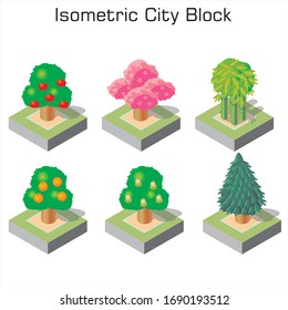 Isometric park urban infrastructure facilities. Landscape natural trees parks illustration vector