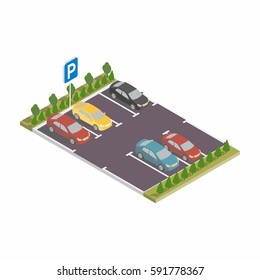 isometric parking, parking with cars. outside city car park under house or office. Flat 3d isometric vector illustration for infographic.