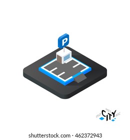 Isometric parking flat icon isolated on white background, building city infographic element, digital low poly graphic, vector illustration