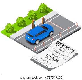 Isometric parking ticket and paying for  the parking lot. Parking gates.