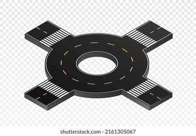 Isometric part road. Asphalt ring to create realistic city and town scenes. Highway and streets. Transport and traffic, constructor and specific area or zone on map. Isometric vector illustration