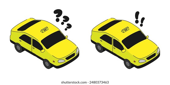 Isometric passenger taxi cars high angle view. Passenger transportation and small cargo delivery. Cartoon 3D vector isolated on white background