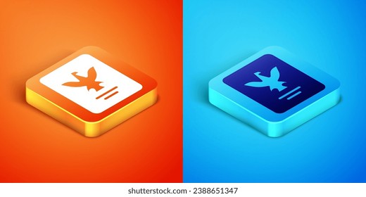 Isometric Passport with biometric data icon isolated on orange and blue background. Identification Document.  Vector