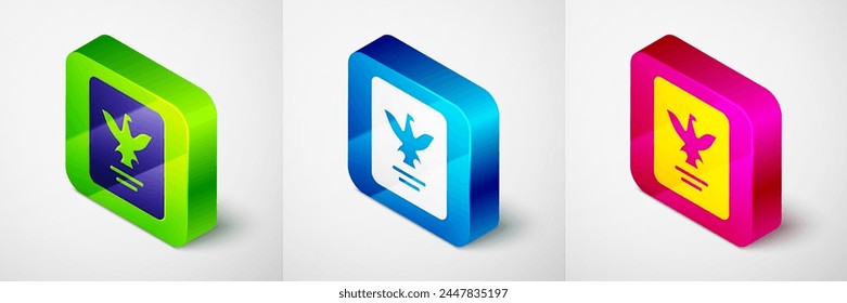 Isometric Passport with biometric data icon isolated on grey background. Identification Document. Square button. Vector