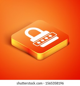 Isometric Password protection and safety access icon isolated on orange background. Lock icon. Security, safety, protection, privacy concept.  Vector Illustration