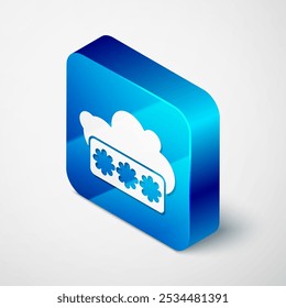Icono de acceso de seguridad y protección de Contraseña isométrica aislado sobre fondo gris. Seguridad, seguridad, protección, concepto de privacidad. Botón cuadrado azul. Ilustración vectorial