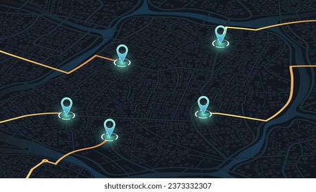 Isometric. The path from a point to the intended goal, many destinations, signs. main road throughout map. Navigation mapping technology for obtaining data on distance and turns of the path. Vector