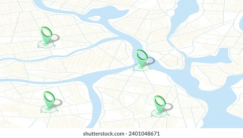 Isometric. The path from point to the intended goal, many destinations, signs. Navigation mapping technology for obtaining data on distance, turns of the path. Editable vector illustration isometric
