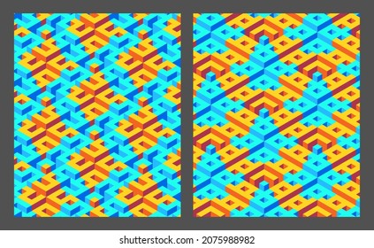 Isometric pattern covers. Modern design. Cool colorful backgrounds. Applicable for Banners, Placards, Posters, Flyers. Eps10 vector template.