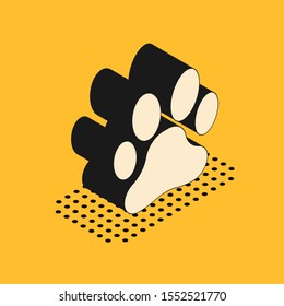 Isometric Paw print icon isolated on yellow background. Dog or cat paw print. Animal track.  Vector Illustration