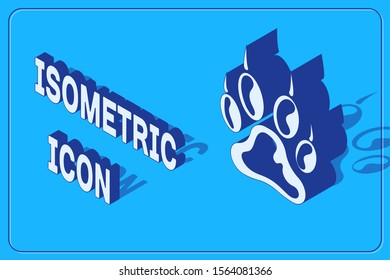 Isometric Paw print icon isolated on blue background. Dog or cat paw print. Animal track.  Vector Illustration