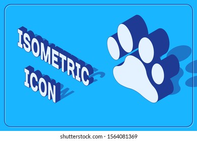 Isometric Paw print icon isolated on blue background. Dog or cat paw print. Animal track.  Vector Illustration