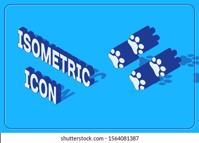 Isometric Paw print icon isolated on blue background. Dog or cat paw print. Animal track.  Vector Illustration