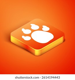 Isometric Paw print icon isolated on orange background. Dog or cat paw print. Animal track.  Vector