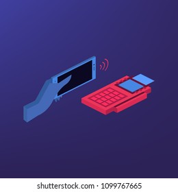 isometric payment by credit card with pos terminal, EDC technology business concept