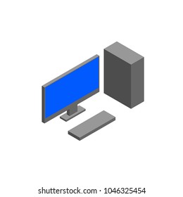 Isometric pc monitor icon. Computer technology vector sign