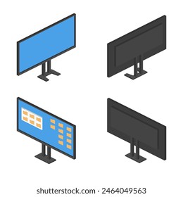 Isometrischer PC-Monitor TV-Bildschirm Vorderseite Ansicht auf weißem Hintergrund Vektorgrafik flache Abbildung