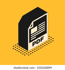 Isometric PDF file document. Download pdf button icon isolated on yellow background. PDF file symbol.  Vector Illustration