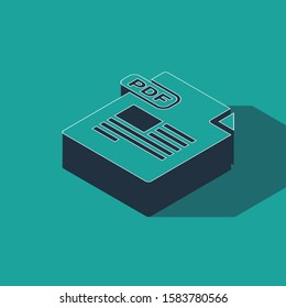 Isometric PDF file document. Download pdf button icon isolated on green background. PDF file symbol.  Vector Illustration