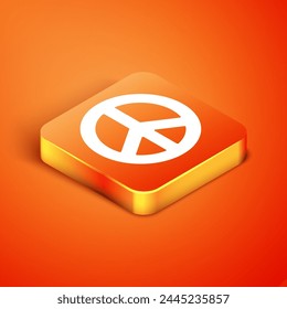 Isometric Peace icon isolated on orange background. Hippie symbol of peace.  Vector Illustration