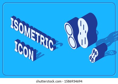 Isometric Peanut icon isolated on blue background.  Vector Illustration