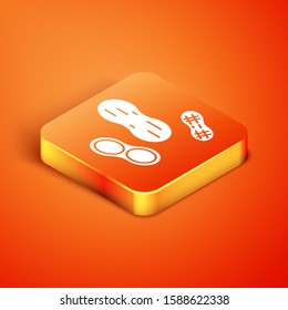 Isometric Peanut icon isolated on orange background.  Vector Illustration