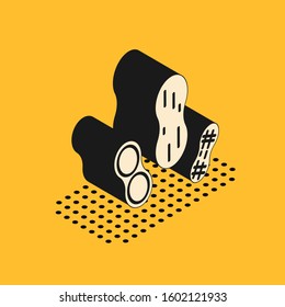 Isometric Peanut icon isolated on yellow background.  Vector Illustration