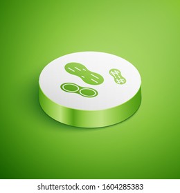 Isometric Peanut icon isolated on green background. White circle button. Vector Illustration