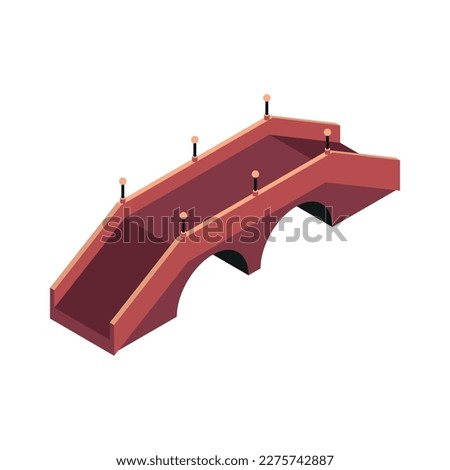 Isometric pedestrian bridge over river 3d icon vector illustration