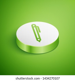 Isometric Pen line icon isolated on green background. White circle button. Vector Illustration