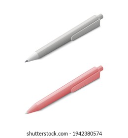 Isometric pen set. Colored vector illustration. Isolated on white background.