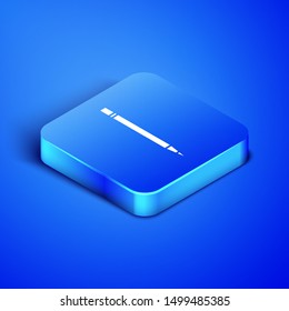 Isometric Pencil with eraser and line icon isolated on blue background. Drawing and educational tools. School office symbol. Blue square button. Vector Illustration