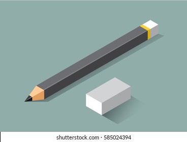 Isometric pencil & eraser vector design