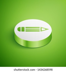 Isometric Pencil icon isolated on green background. Education sign. Drawing and educational tools. School office symbol. White circle button. Vector Illustration