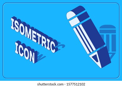Isometric Pencil icon isolated on blue background. Education sign. Drawing and educational tools. School office symbol.  Vector Illustration