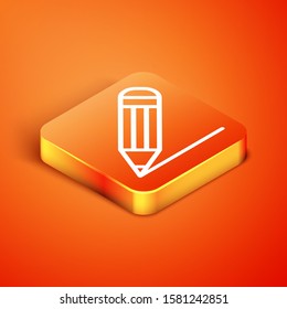 Isometric Pencil and line icon isolated on orange background. Education sign. Drawing and educational tools. School office symbol.  Vector Illustration