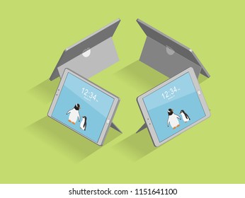 Isometric Penguin Tablet Stand Vector