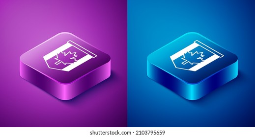 Isometric Pennant flag of Canada icon isolated on blue and purple background. North America country flag. Square button. Vector