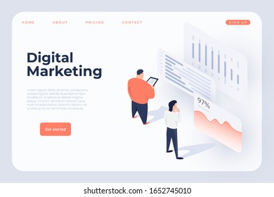 Isometric people analyze the statistic graphs, isometric characters have an interact with graphs, statistic charts, diagram. Business workflow management, data analysis process.