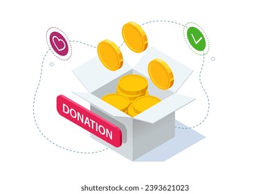 Isometric people characters donate money for charity online. Donating money can significantly impact humanitarian causes.