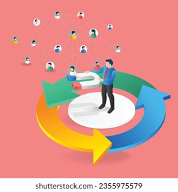 Concepto de conexión y comunicación de personas isométricas. Ilustración vectorial de la conexión y la comunicación de las personas