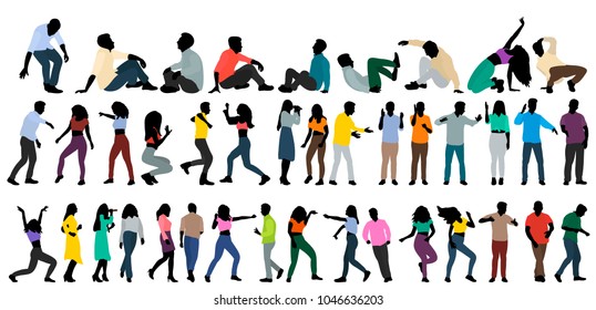  isometric people dance, set, people silhouettes