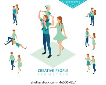 Isometric People Family Set A