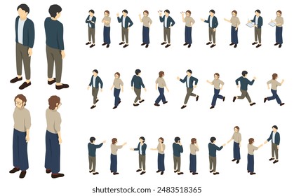 Isometric people illustration: office casual men and women set