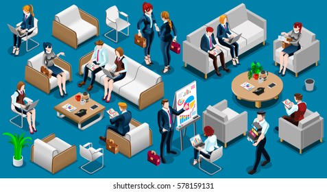 Isometric people isolated business meeting businessmen & businesswomen staff infographic. 3D Isometric boss person icon set. Creative design vector illustration collection - Shutterstock ID 578159131