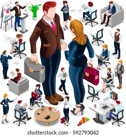 Isometric people isolated meeting management staff crowd infographic. 3D Isometric boss person icon set. Creative design vector illustration collection